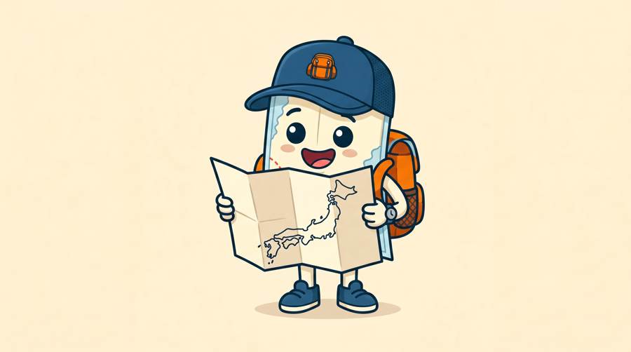 Nomi holding open a map of Japan